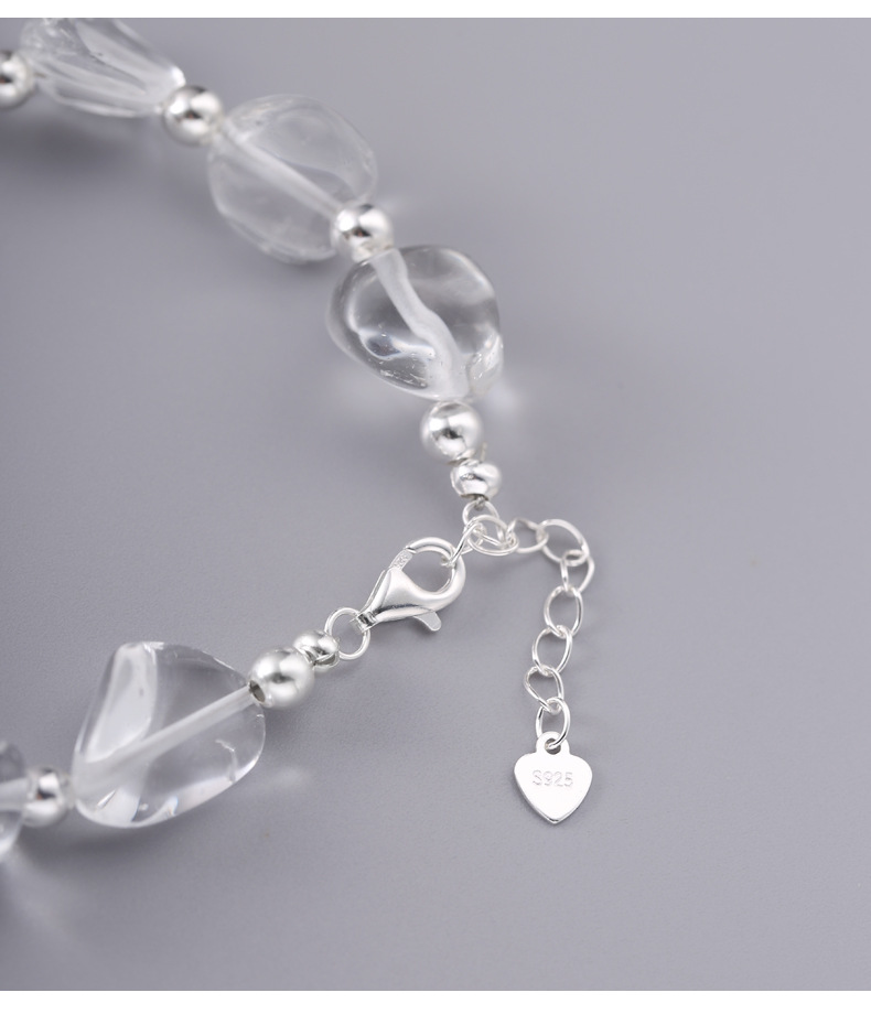925 sterling silver irregular crystal spotted silver bead bracelet for women, simple handcrafted design, versatile beaded bracelet B3238 pic 18