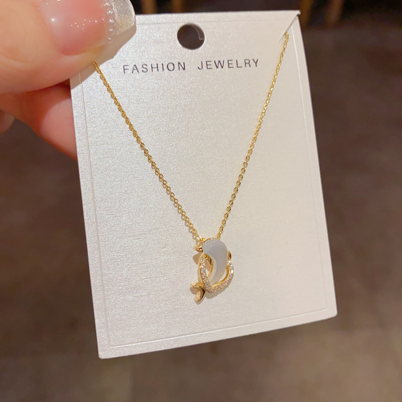 日韩时尚简约锆石贝母海豚吊坠项链女轻奢卡通可爱百搭锁骨链批发详情10