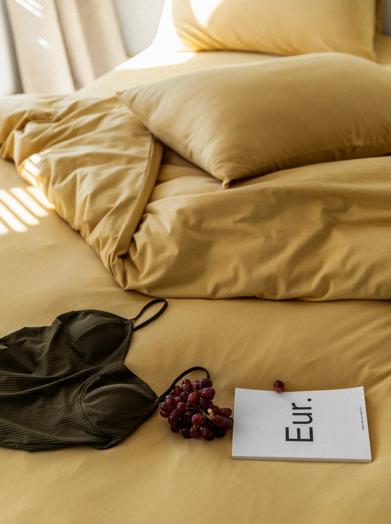 ins Japanese-style solid color all-cotton knitted cotton four-piece set, skin-friendly nude sleeping plain double-layer Indian cotton bed sheet pic 144