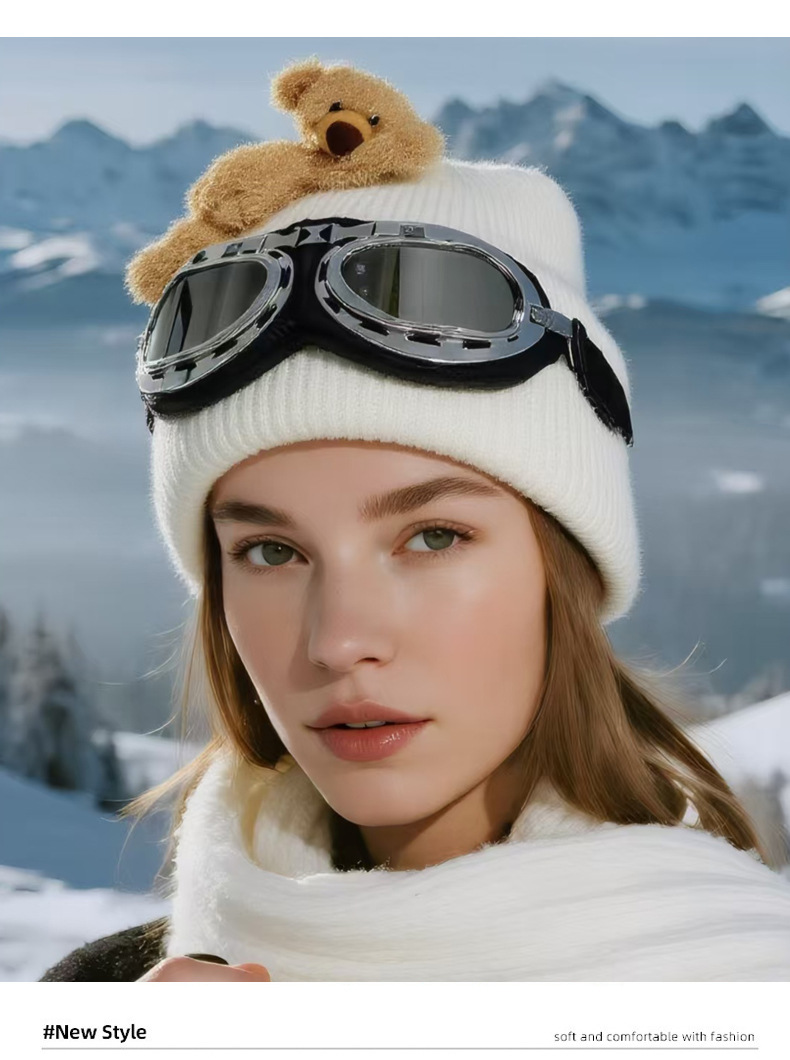 【BERTON OUTDOOR】安哥拉兔毛针织滑雪帽13DE同款小熊毛线帽女百搭保暖冷帽详情12