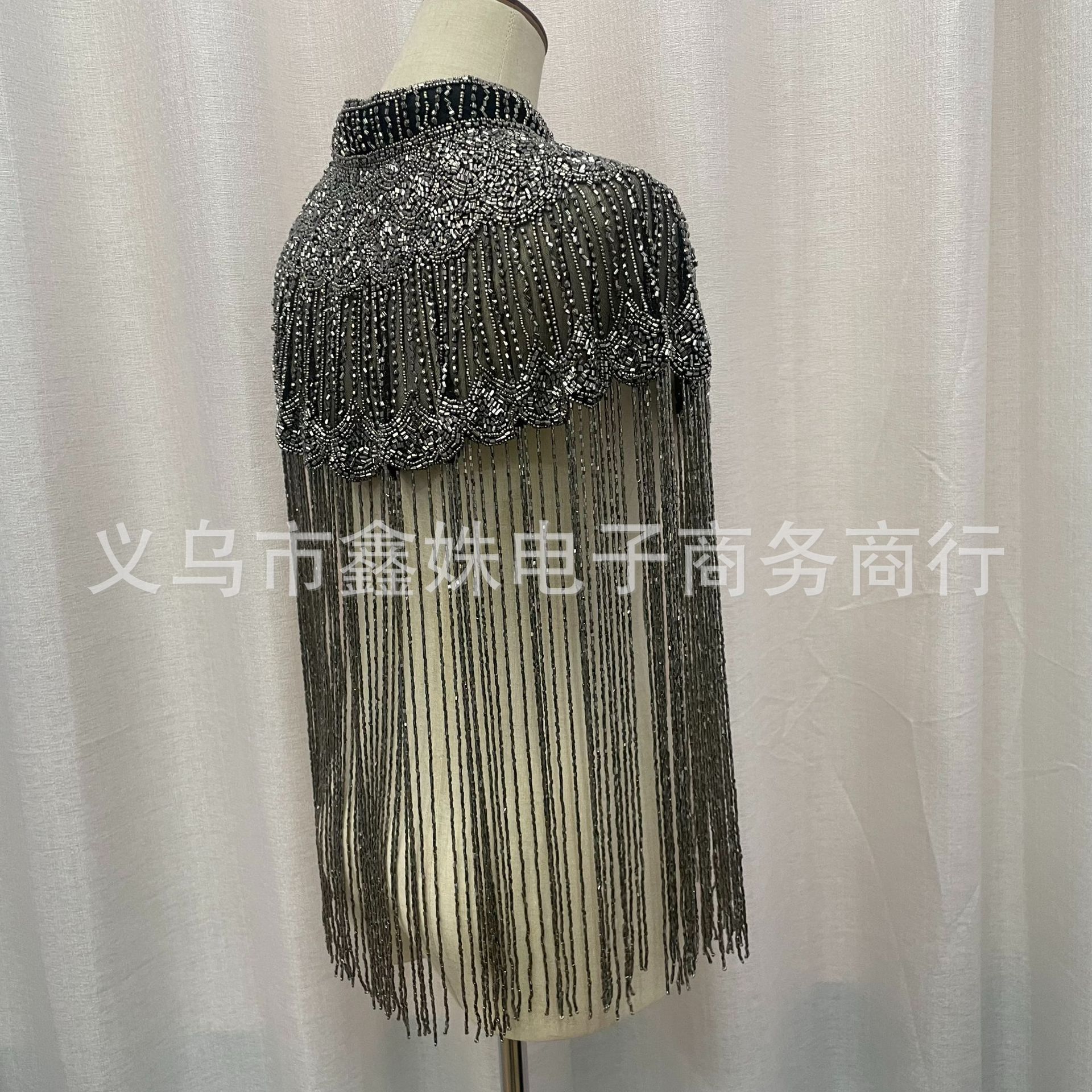 Fringed sequined shawl, European and American retro Gatsby ball party beaded evening dress, short small shawl pic 9