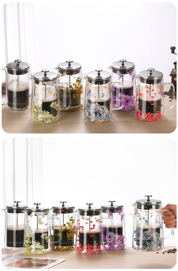 干花双层玻璃法压壶耐热咖啡壶保温咖啡器具家用过滤冲茶器分享壶详情15