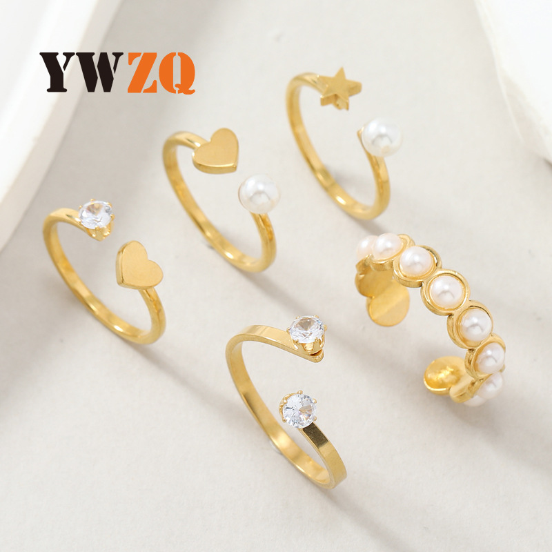 跨境货源气质珍珠镶钻开口套装女法式复古不掉色戒指时尚食指戒潮详情4