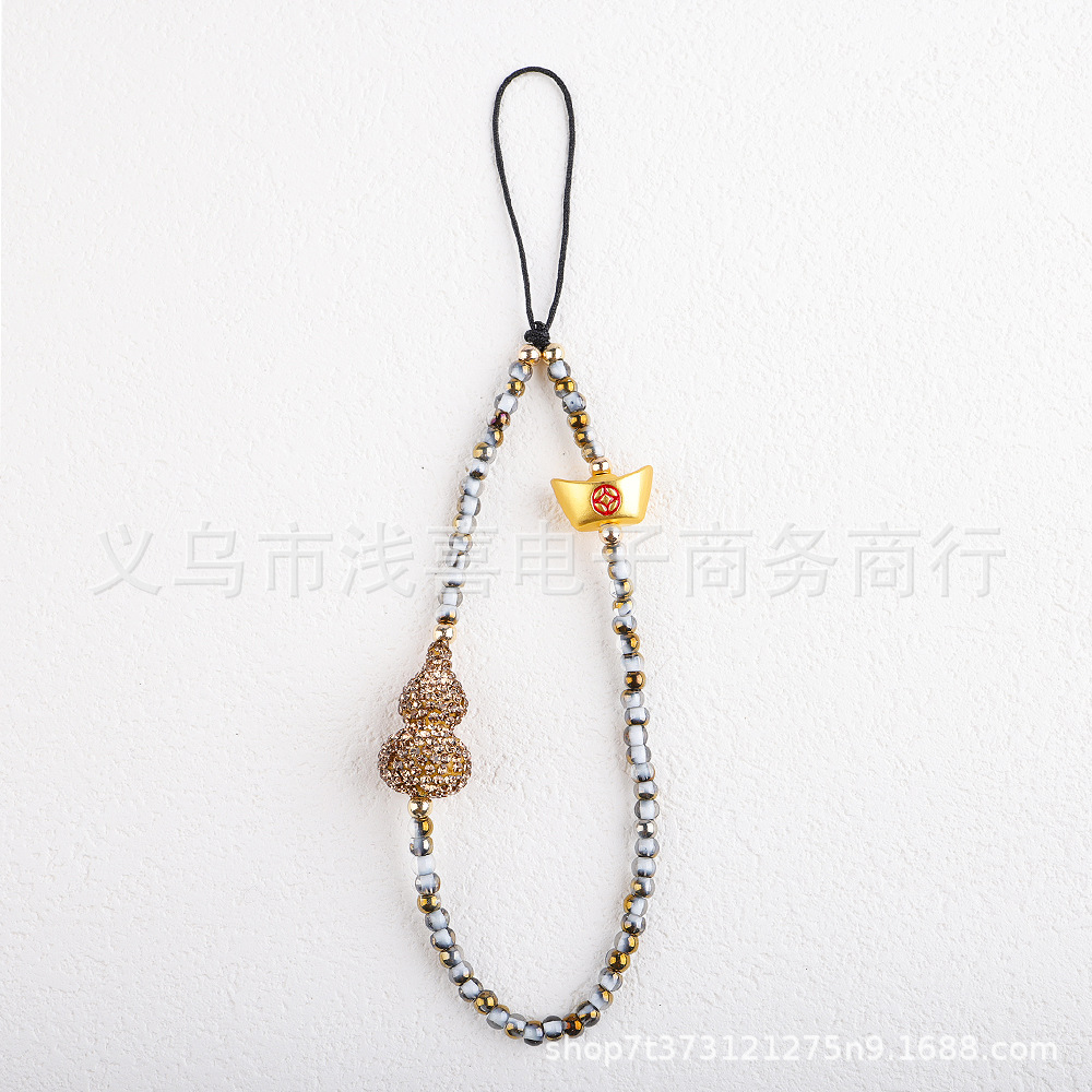 新年款中国风手机链 国潮红色葫芦宝石富婆手机挂链 串珠财神挂饰详情7