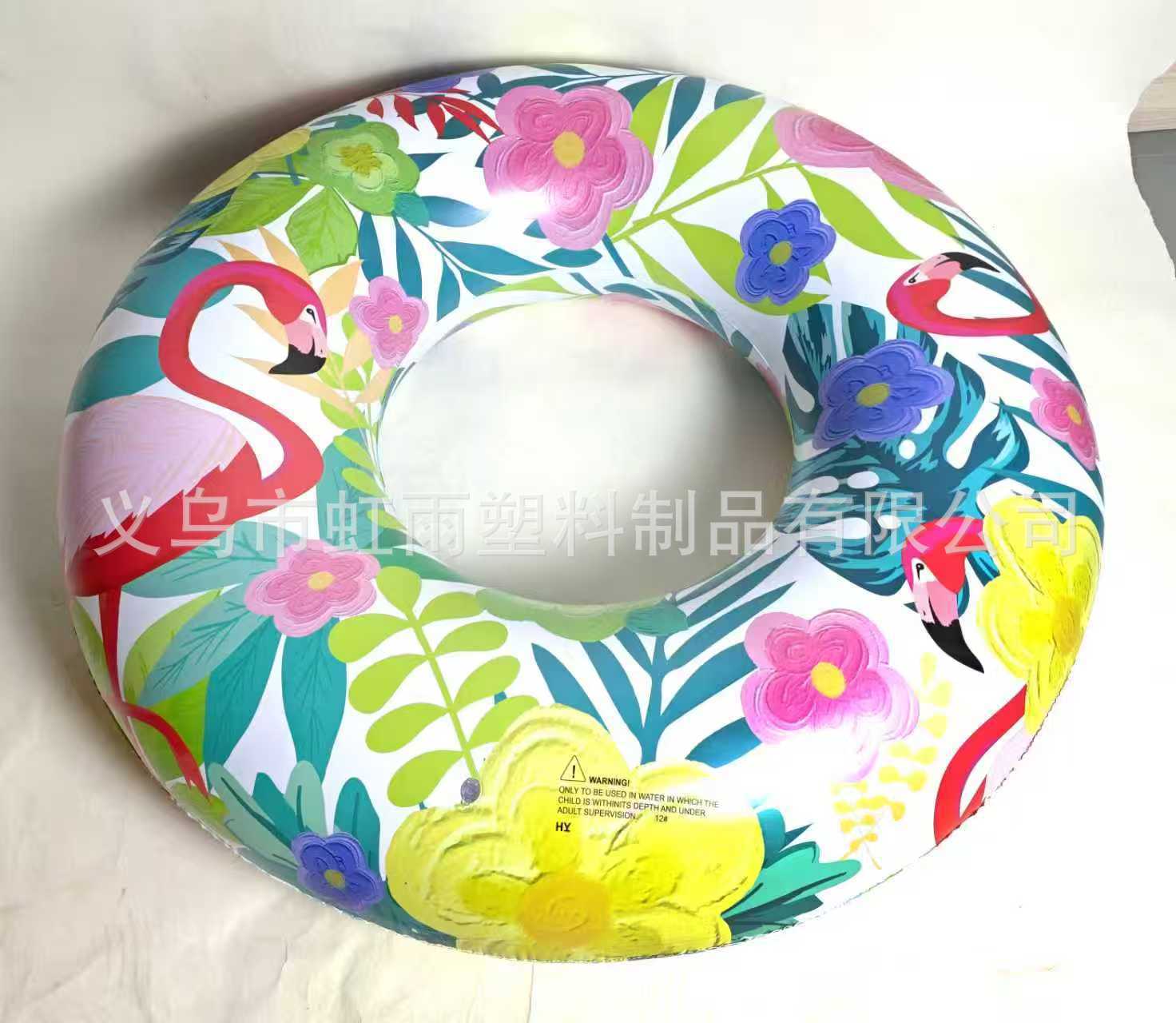 Hongyu Factory Direct sales Flamingo flower double-sided printed inflatable swimming rings, adult water floating products, essential for outdoor swimming in stock pic 4