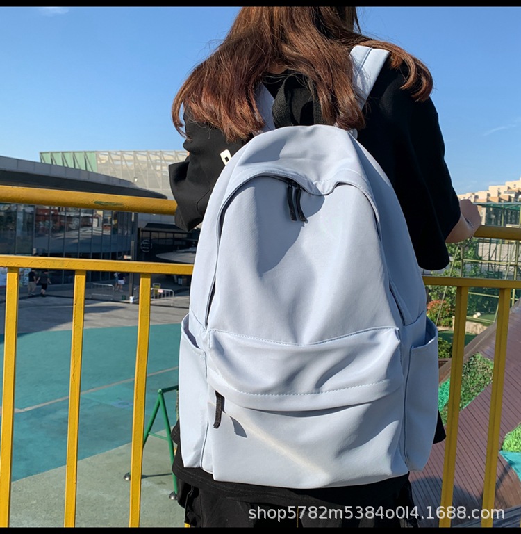 韩版男女同款大容量纯色背包新款简约学院风书包日系无印风双肩包详情19