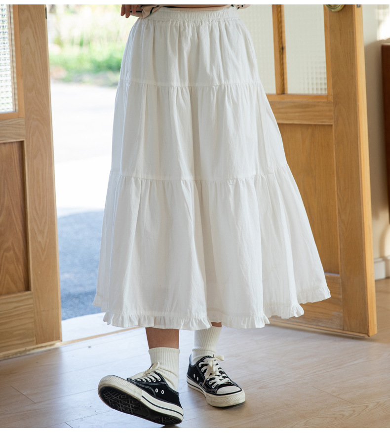 皇峥日系小清新白色A字裙半身裙女夏季新款高腰设计感中长款裙子详情17