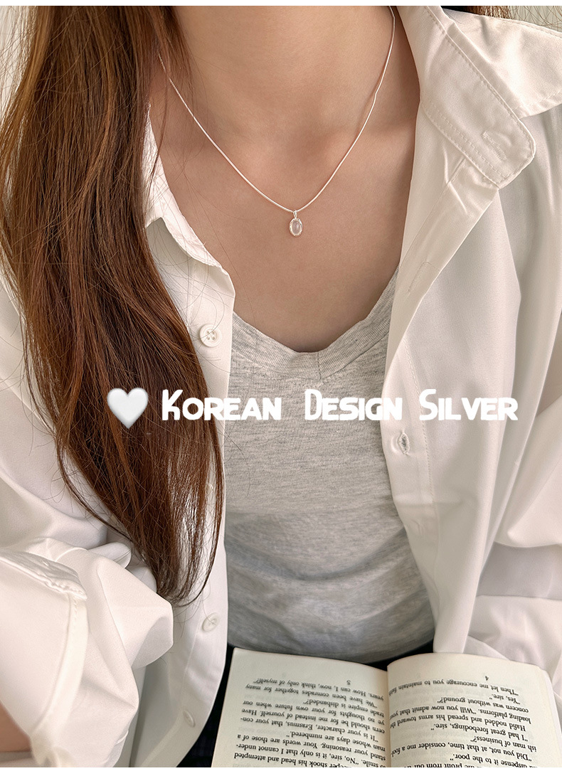 S925纯银椭圆白玉髓小众女款项链 2023新款锁骨链小红书爆款项链详情4