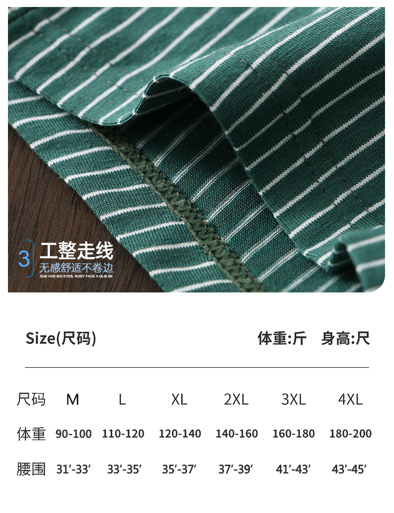 男士条纹内裤宽松男平角裤透气棉潮流男生短裤男式四角运动裤头详情5