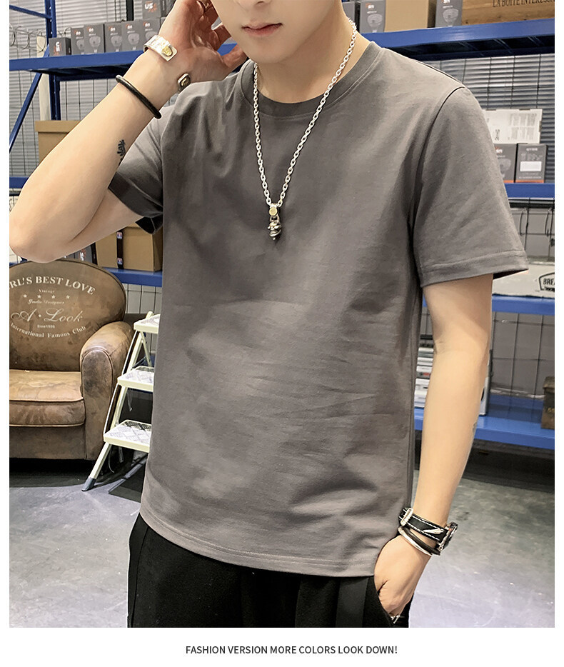 Pure cotton short-sleeved T-shirt for men, Hong Kong-style loose T-shirt, small drop shoulder, combed cotton, oversized, high-quality solid color base pic 31