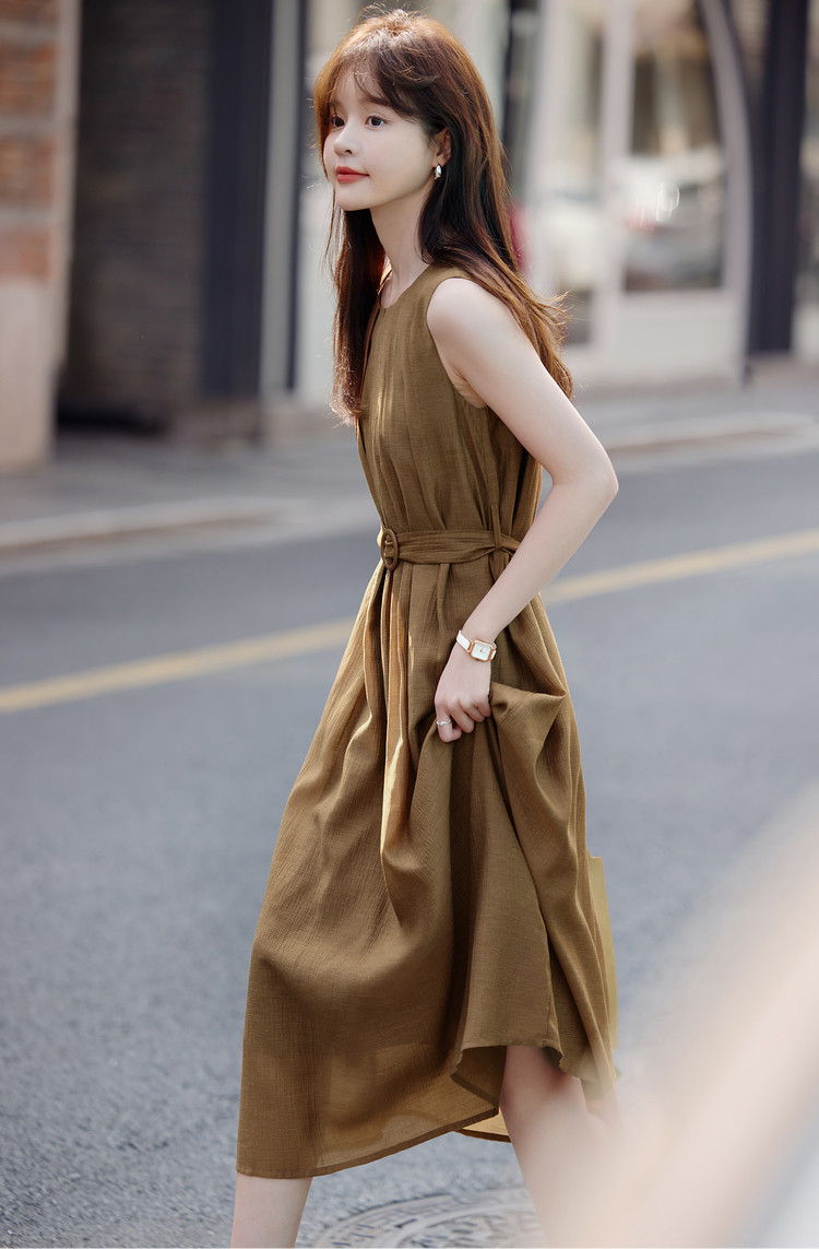 感气场系带收腰连衣裙2025夏季新款圆领A字连衣裙详情21