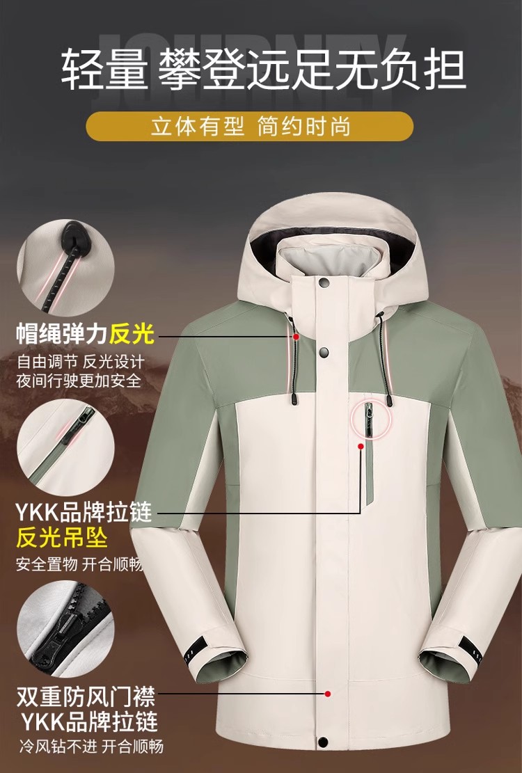 冲锋衣男三合一外套女户外加厚防风防水徒步登山服团建定制印logo详情3
