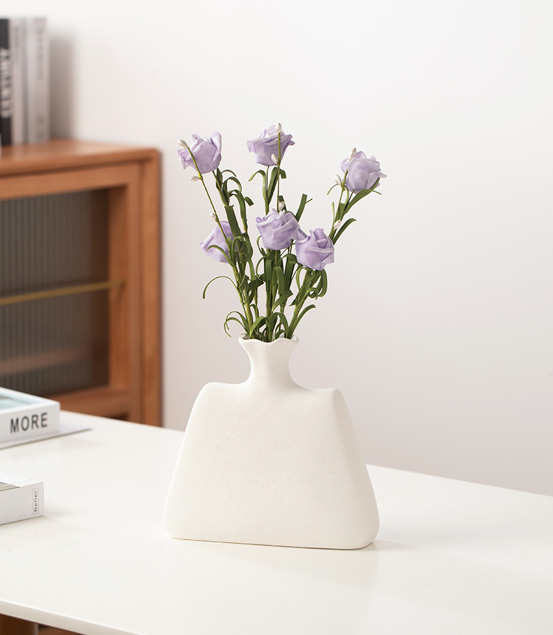 2026 European-style ceramic white vase, ins frosted and unfired creative flower arrangement, light Luxury home decoration accessory wholesale pic 9