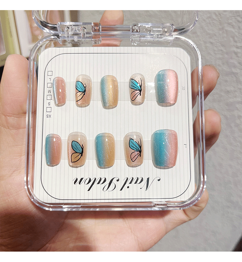 Cat-eye wearable nail, detachable nail plates, nail plates, rainbow cat-eye butterfly, French nail patches, ballet nail plates pic 5