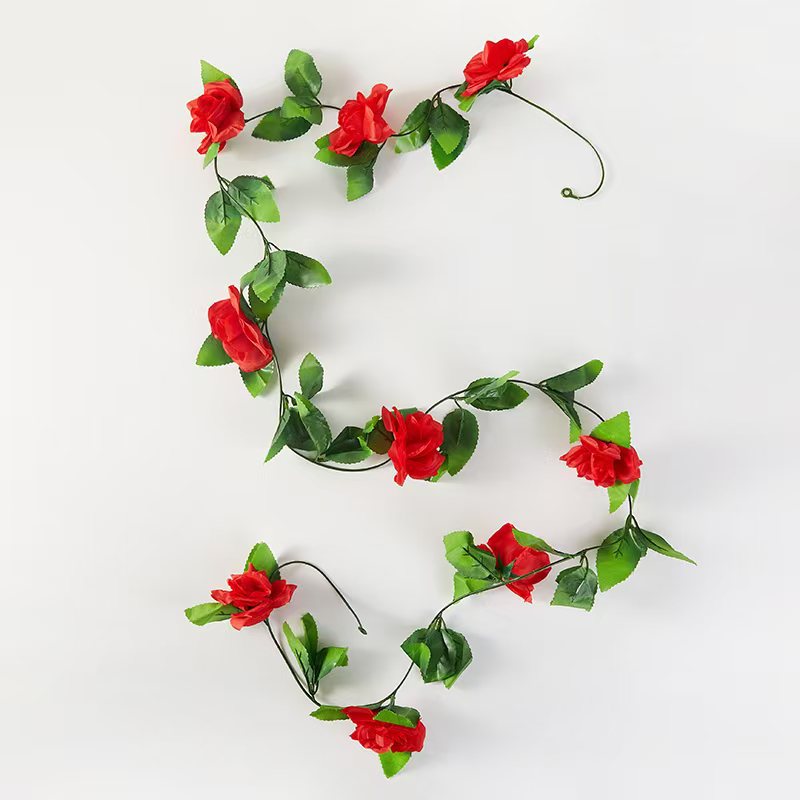 仿真九头玫瑰花藤塑料花藤条绿叶假花装饰管道装饰空调管装饰详情2