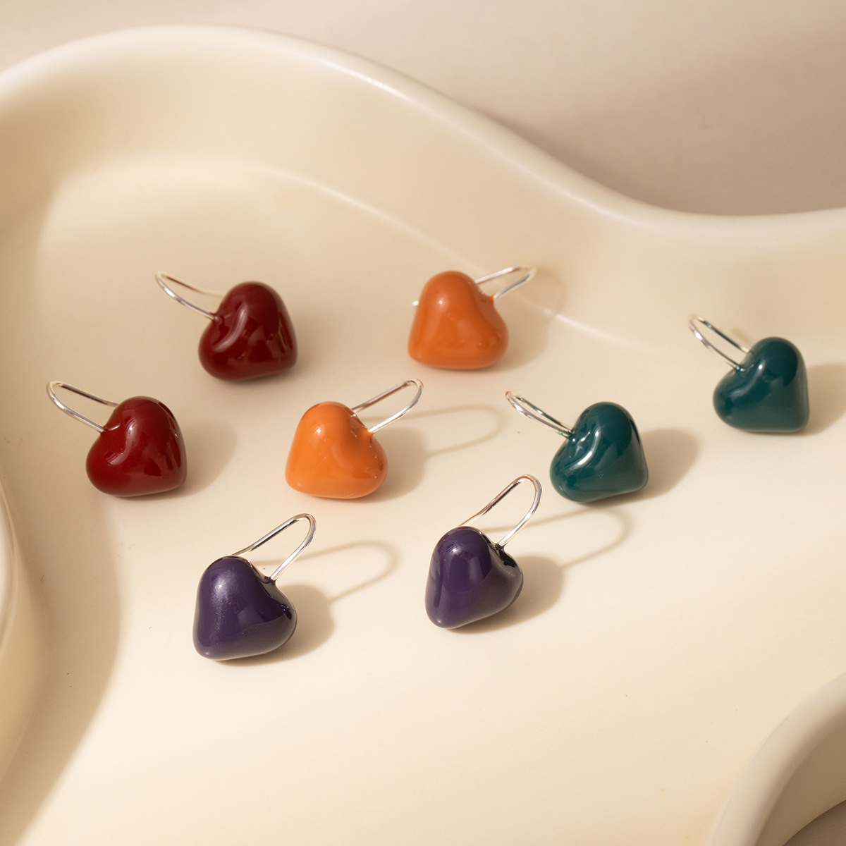 韩系多巴胺彩色滴釉立体爱心耳钩简约甜美精致时尚潮流百搭耳饰女详情6