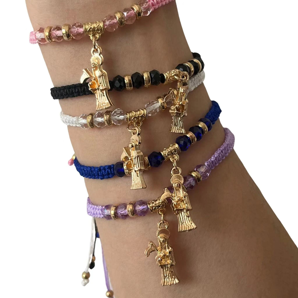 Amazon cross-border best-selling alloy Death God pendant, crystal beaded bracelet, fashionable and stylish party jewelry batch for both men and women pic 1