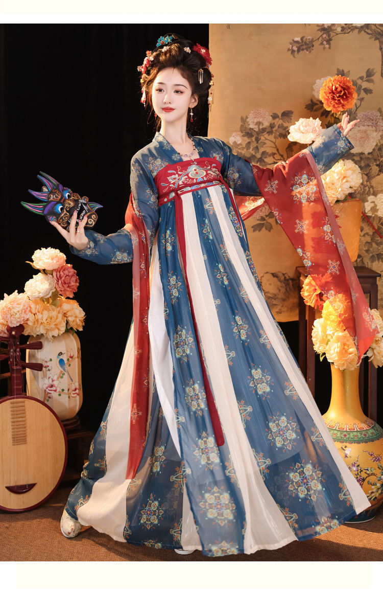 国潮唐制汉服齐胸襦裙日常改良唐制汉服女复原风齐胸襦裙一片式春夏款详情18