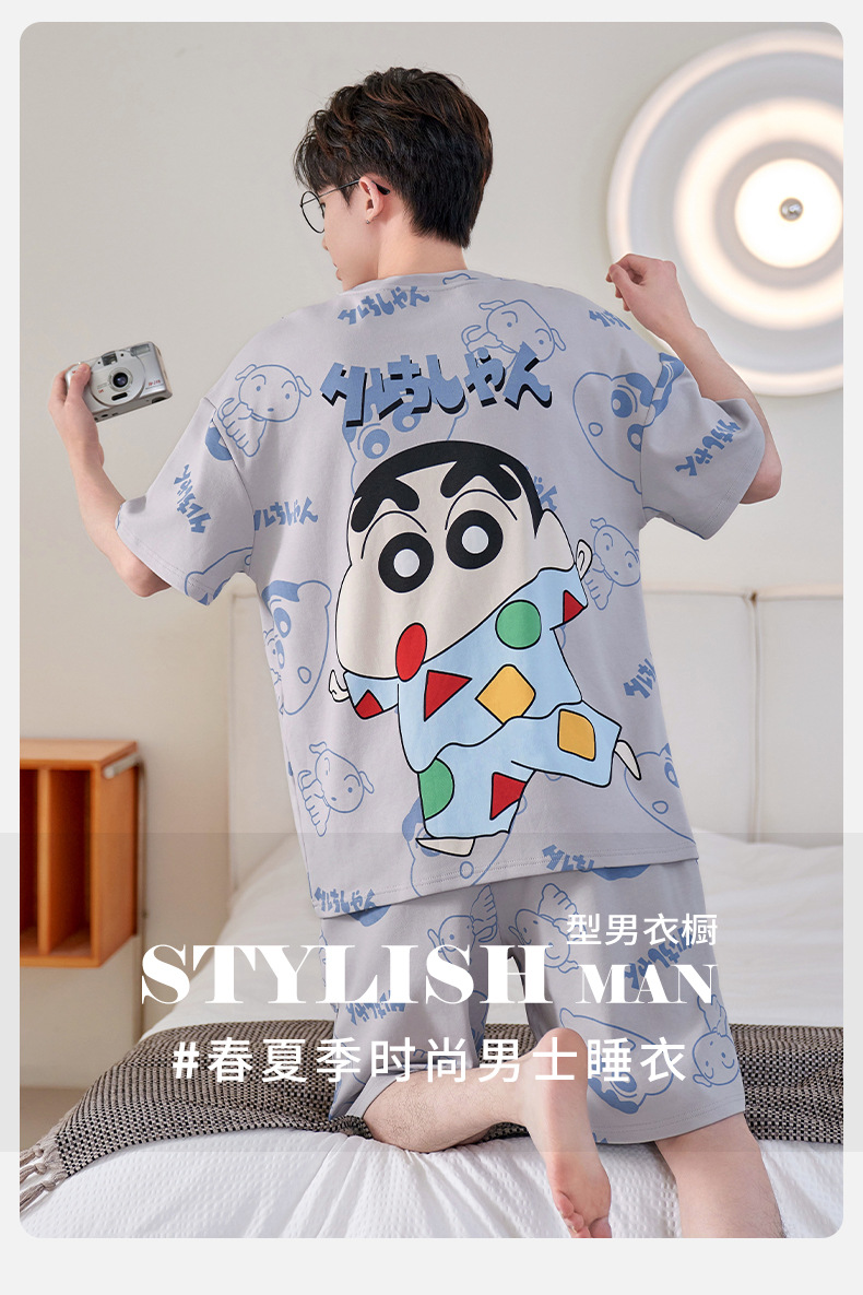 薄款200斤加大码睡衣男士款夏季短袖卡通青年夏天舒适家居服套装详情1