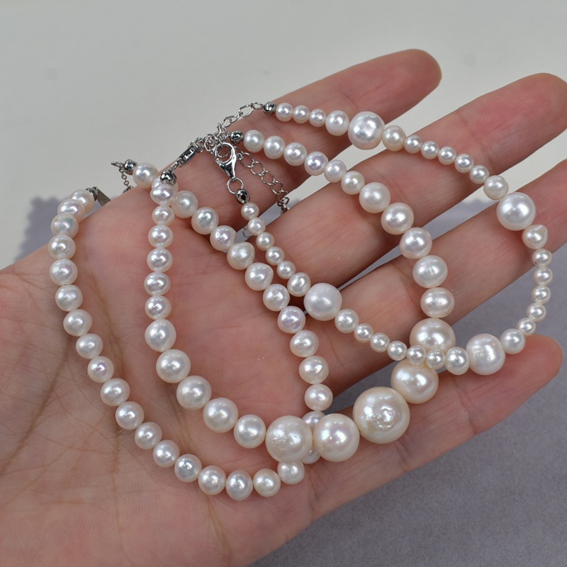 Natural freshwater pearl bracelet, bright white nearly round pearl bracelet, versatile for daily use. Original design, simple pearl bracelet pic 5