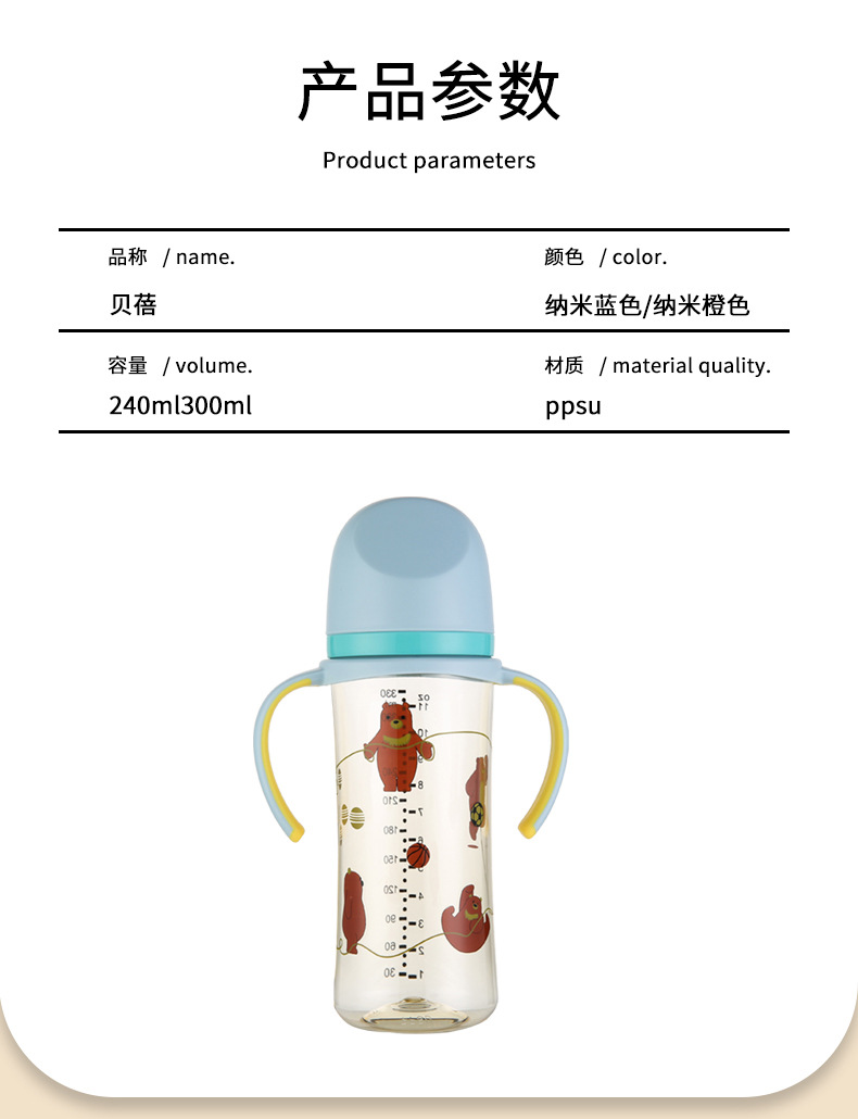 ppsu奶瓶一岁以上宽口径防胀气硅胶奶嘴吸管水杯新生儿婴儿奶瓶详情4