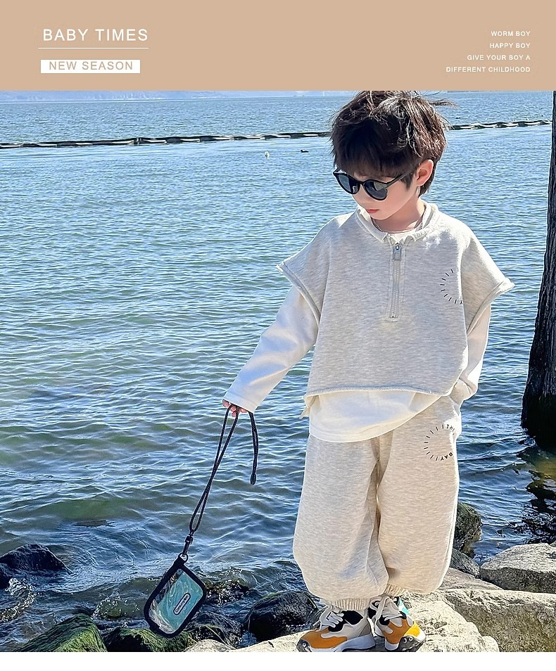 男童套装秋装2024新款儿童秋季洋气卫衣三件套男孩春秋款潮衣服详情1