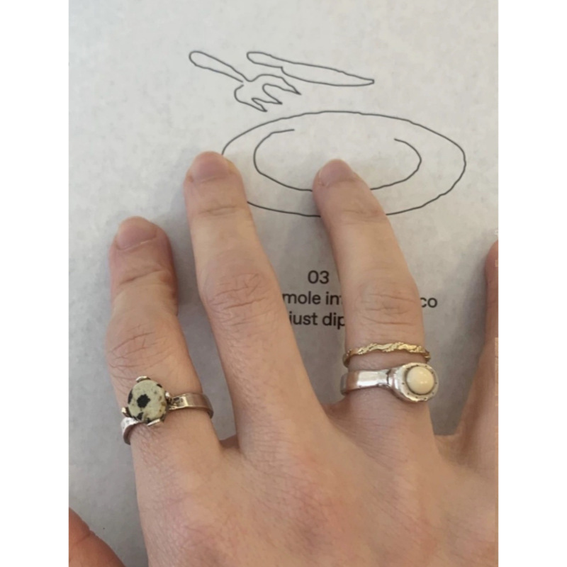 韩系小众设计mars手工复古做旧天然斑点石戒指简约百搭叠戴奶牛戒详情3