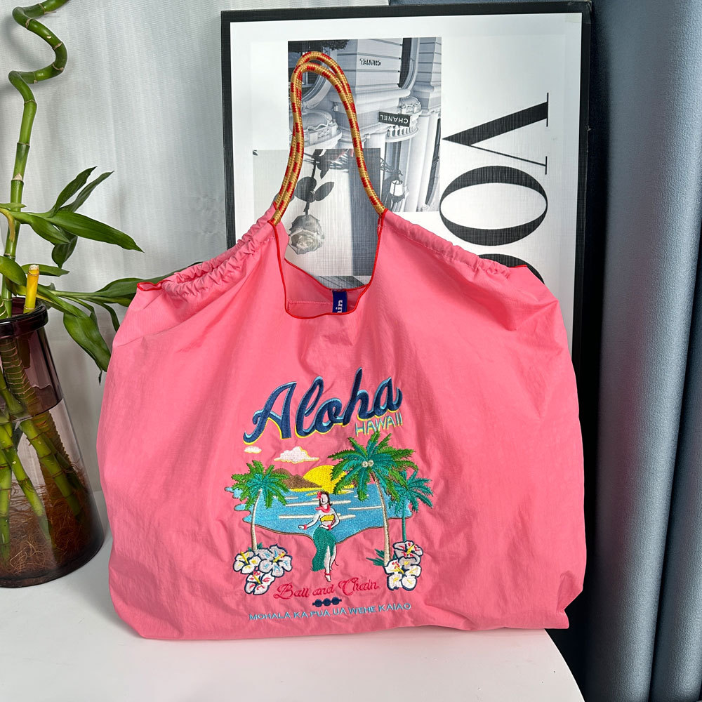 ballchain新款夏威夷刺绣购物袋大容量尼龙环保袋手提单肩斜挎包详情7