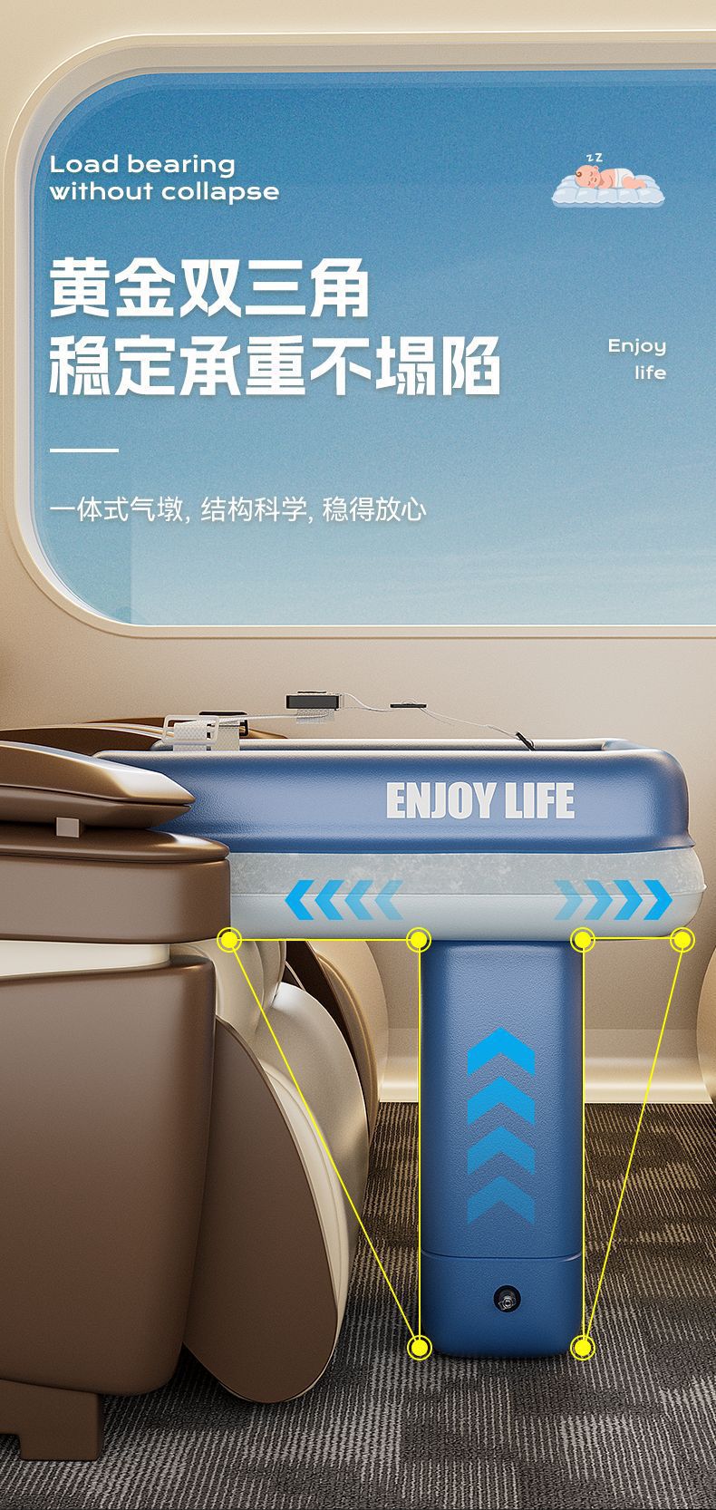 高铁睡觉神器宝宝充气床飞机便携旅行床植绒充气床垫儿童酣睡神器详情11