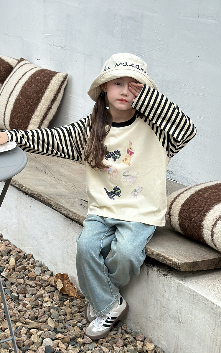 2024秋季新款儿童秋装长袖T恤上衣女童宝宝230克卡通插肩打底衫潮详情17