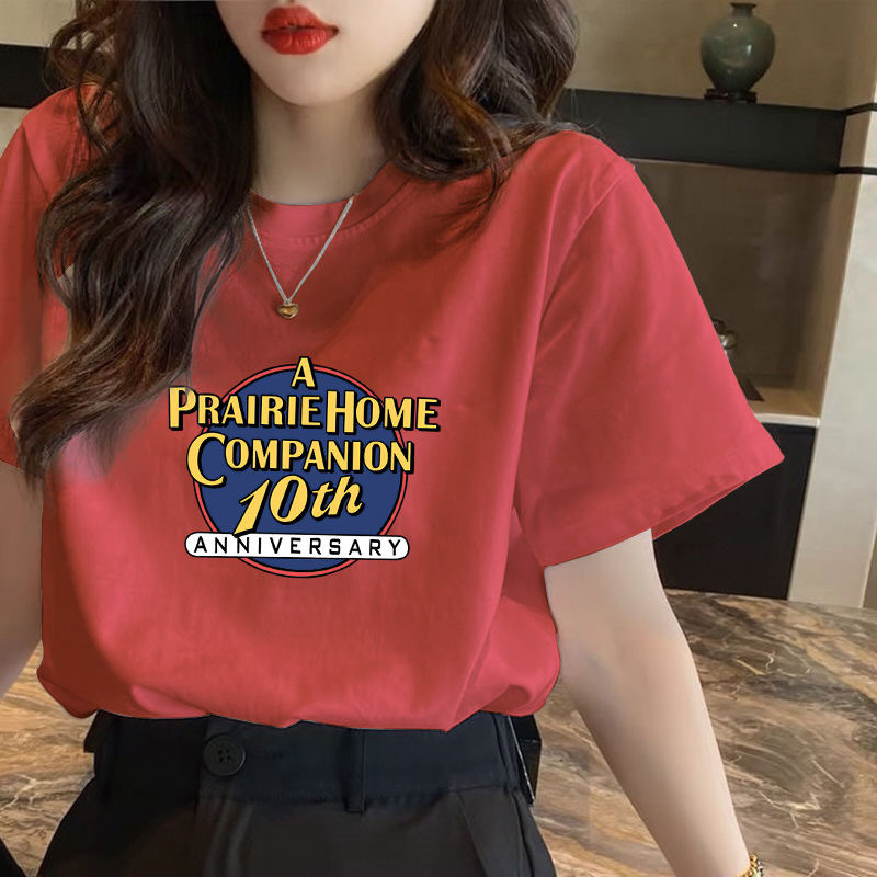 纯棉短袖T恤女夏季薄款简约休闲体恤衫修身显瘦圆领印花上衣潮ins详情13