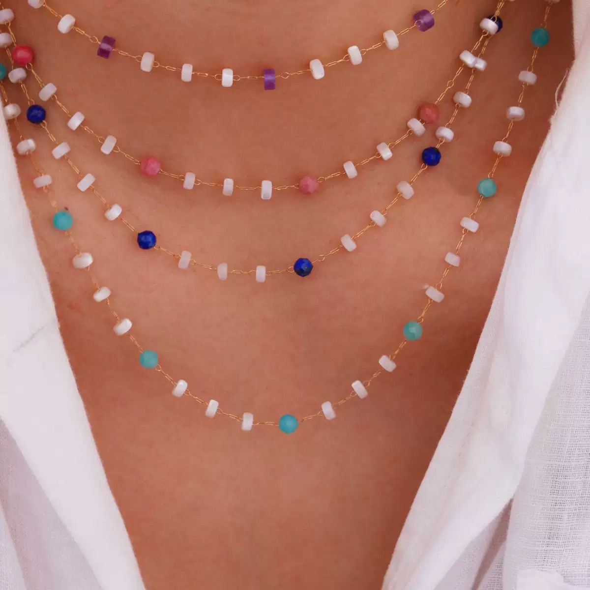 跨境ins时尚轻奢蓝色系列天河石不锈钢14K金项链简约高级手工项链详情8