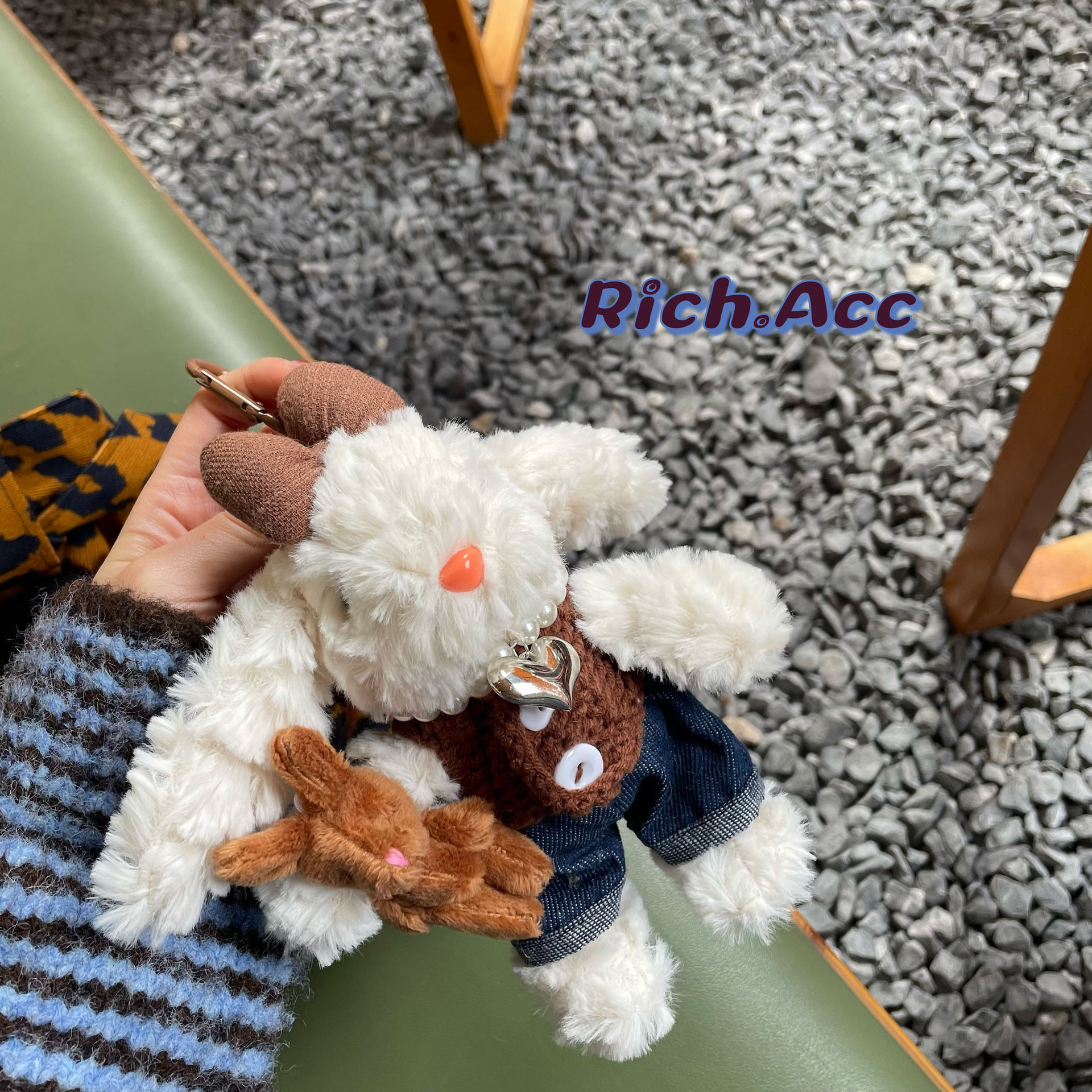 [Real Shot] High-quality Korean denim sweater, vest, long earlobe, ear rabbit, plush toy bag, pendant, keychain pic 3