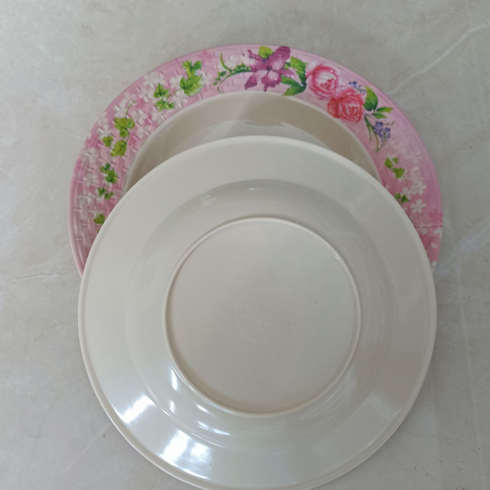 新款9寸10寸竹编盘印花美耐皿塑料圆盘外贸出口密胺餐具详情5