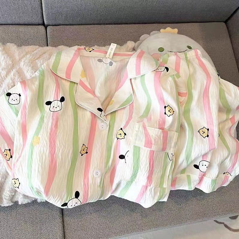 Pajama Women Summer Cloud Cotton 2024 New Style sweet and cute cardigan casual short-sleeved and short-shorts home wear set pic 33