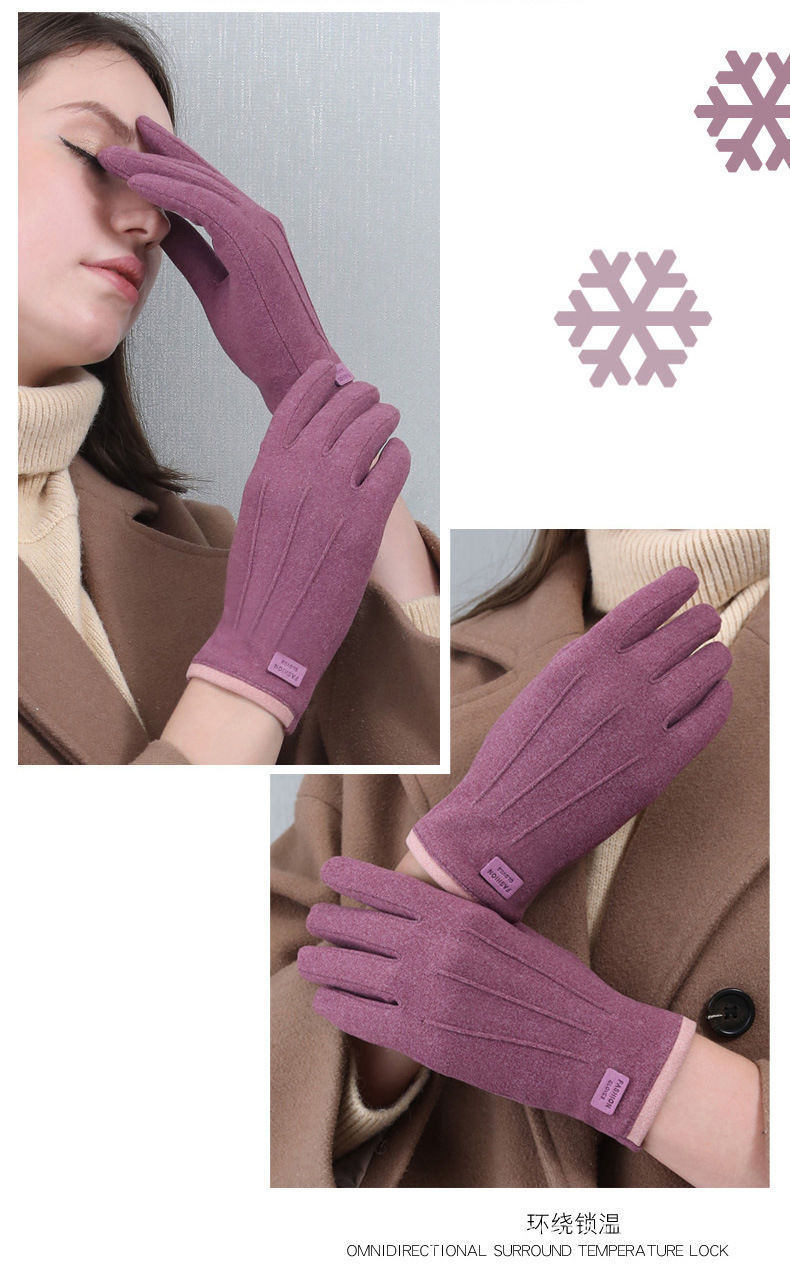 De Rong gloves for women, three-rib warm gloves, winter fleece, outdoor touch screen, driving, cycling, three-rib pic 7