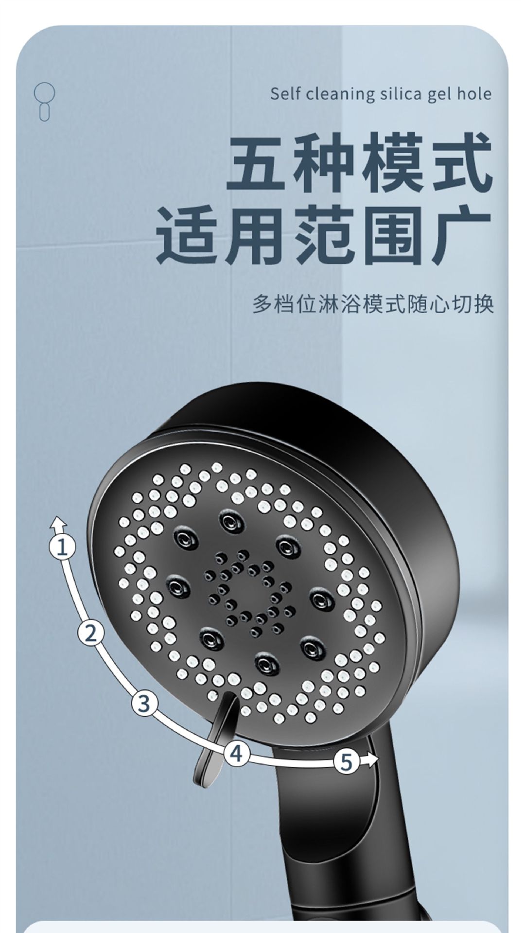 【 Factory Wholesale 】 Pressure-increasing Showerhead, Black Warrior Black Five-Speed Showerhead, Hand-held spray Showerhead pic 8
