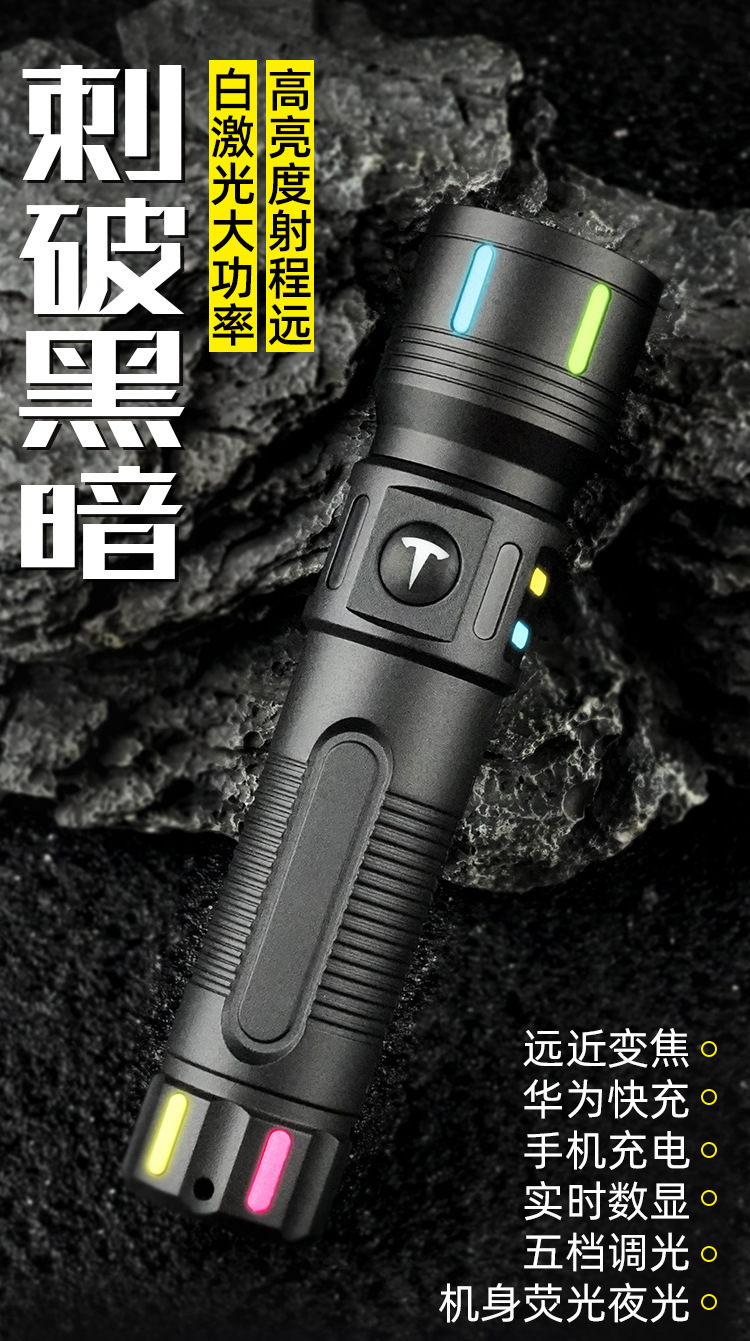 A new cross-border high-intensity led flashlight with charging function, a portable mini white laser flashlight, suitable for outdoor hiking pic 1