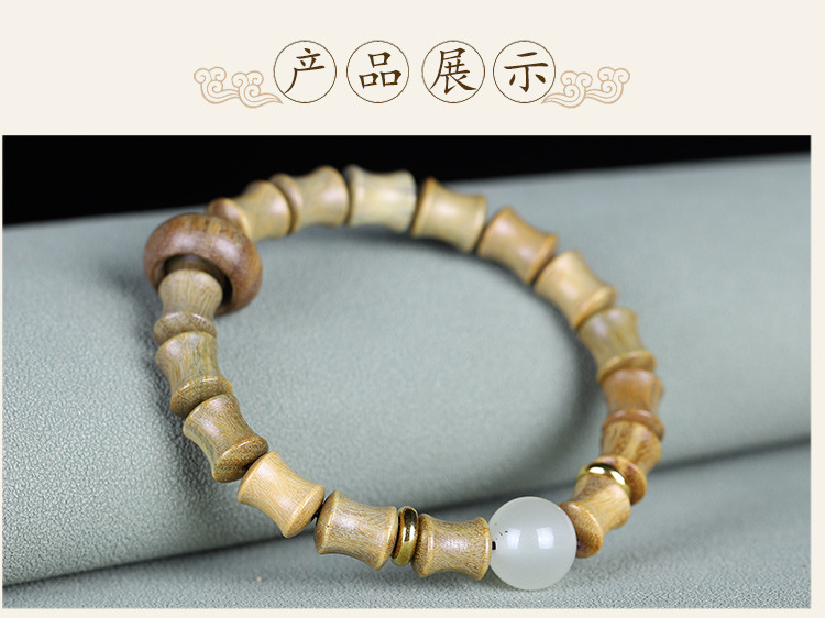 Original green sandalwood bracelet for women, forest style student finger winding soft cultural play Buddhist prayer beads, sandalwood bamboo joint single circle judge bracelet pic 5