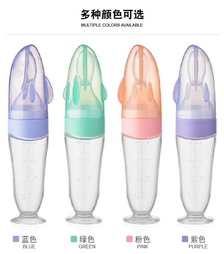 Newborn baby feeding water spoon, rice paste spoon, silicone extrusion type rice cereal complementary food bottle tool, feeding soft spoon pic 3