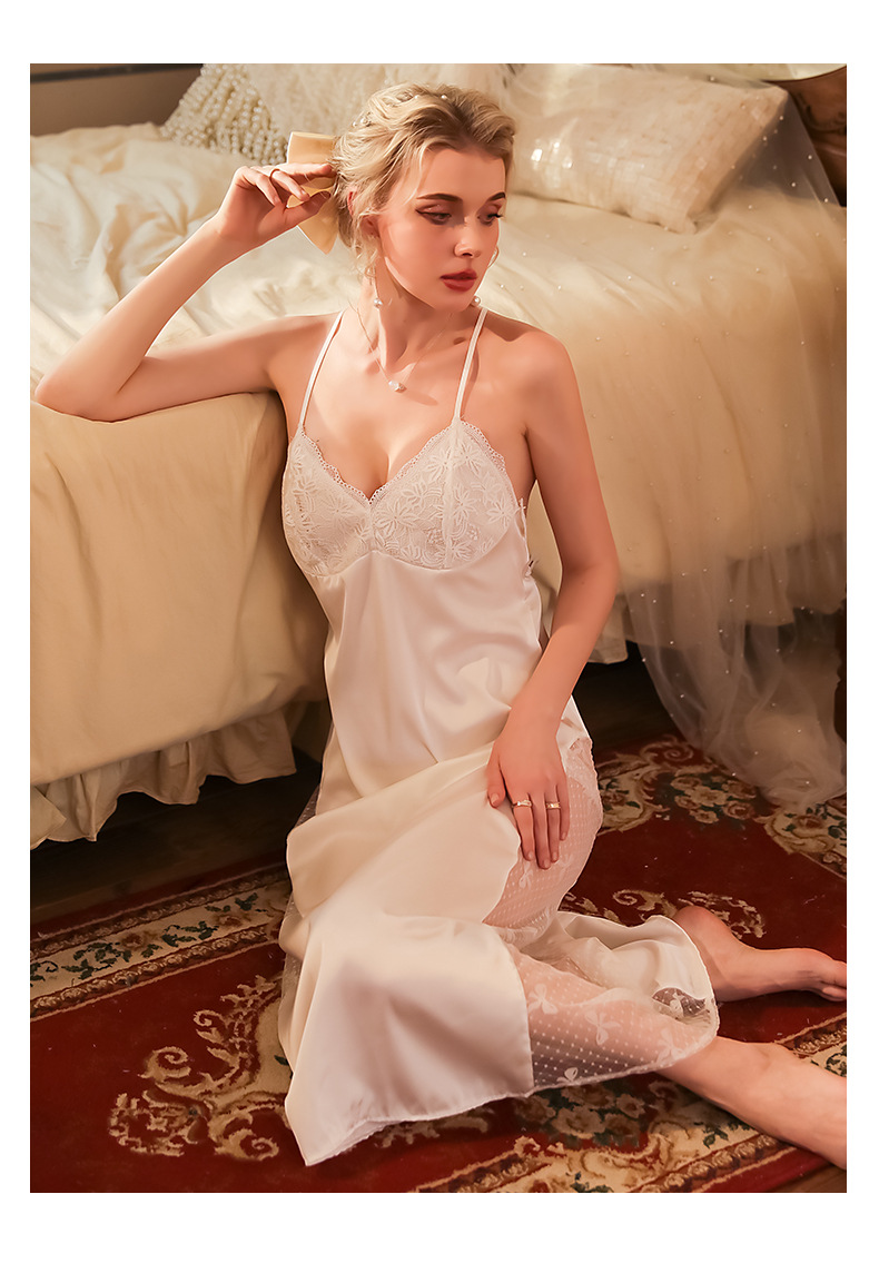 Factory wholesale bride morning dress set, satin backless halter nightgown, mesh lace nightgown, home dress 538 pic 11