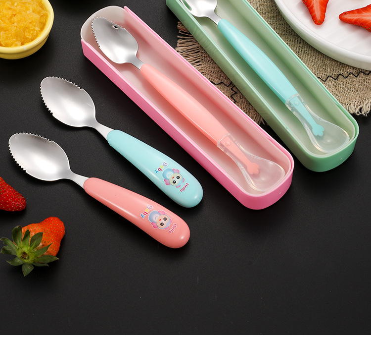 便携儿童餐具水果勺双头两用卡通宝宝硅胶刮泥勺婴儿辅食挖泥勺详情13
