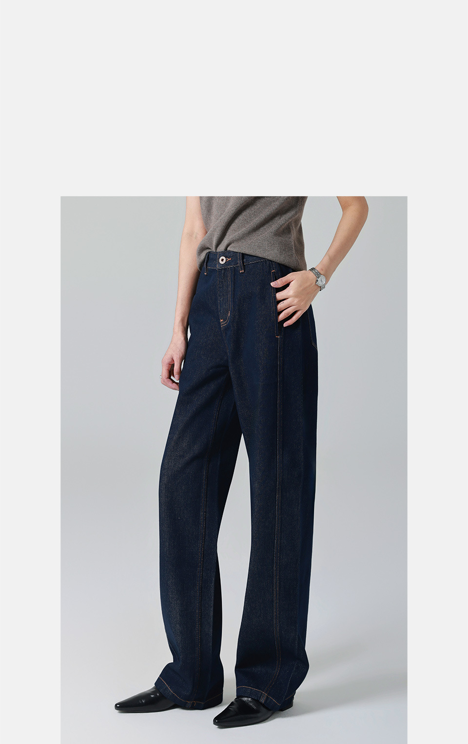 Spring Denim/Slightly curved high-waisted jeans for women, loose and wide-leg, original color 2026 Spring new style, elegant and slimming pic 24