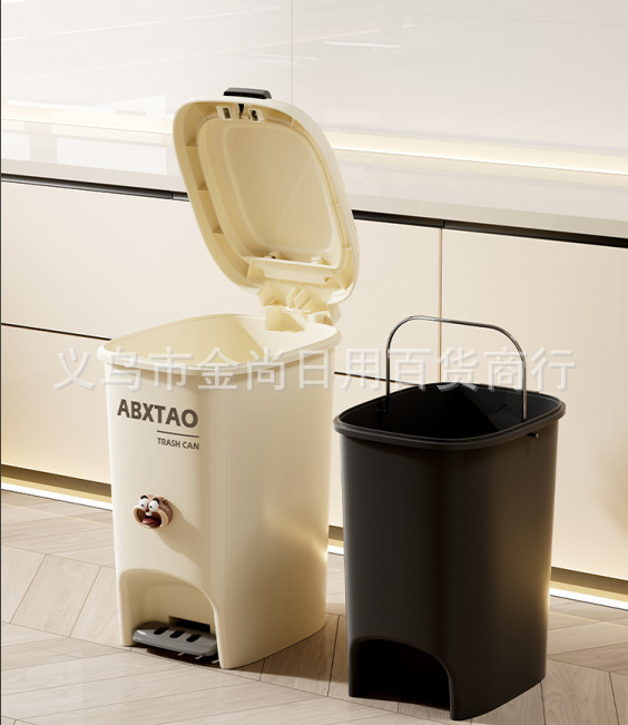 Square double-opening trash can (printed + Longbao) foot-operated covered kitchen and bathroom anti-odor household trash can pic 3