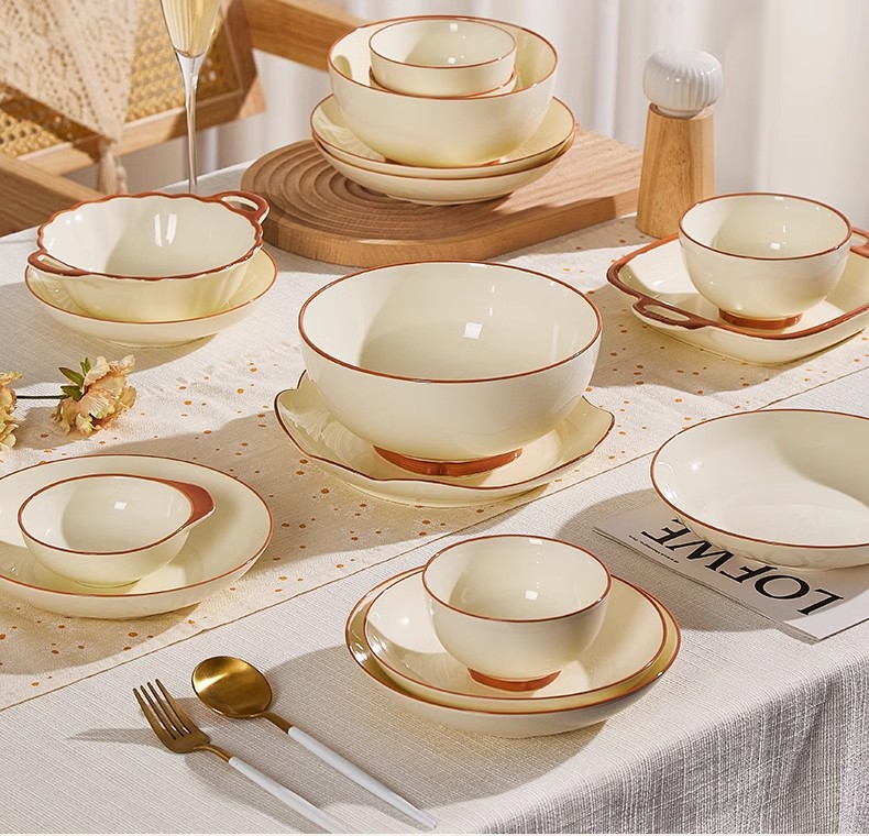 奶油风福运系列碗盘餐具家用高颜值米饭碗菜盘子果盘汤汤盘鱼盘详情6