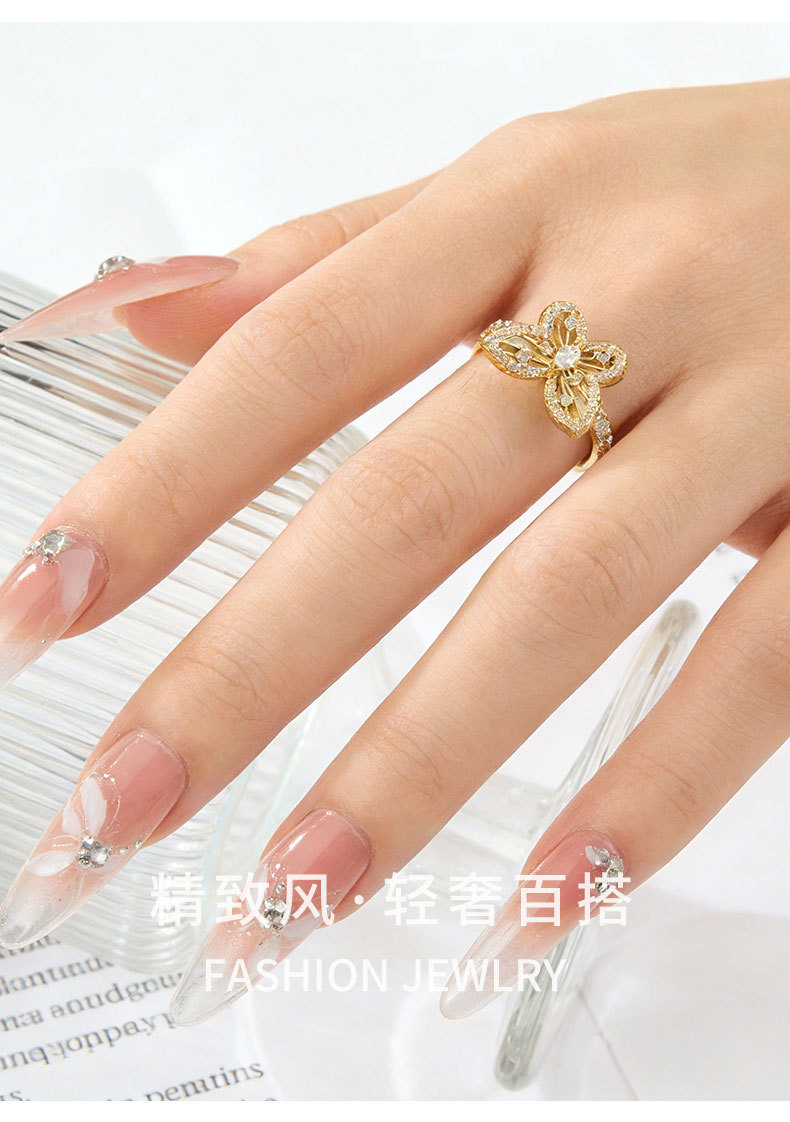 Light luxury and dynamic butterfly starlight open ring, copper alloy slightly inlaid zircon, fashionable and high-end, adjustable ring ring pic 11