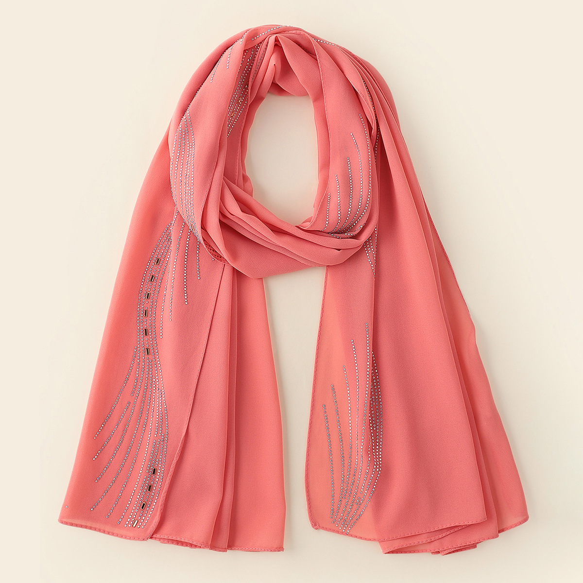 A051素色单色速卖通外贸盖头民族风长巾珍珠雪仿烫钻头巾围巾详情4