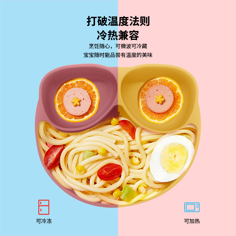 跨境食品级硅胶餐盘带吸盘婴儿叉勺套装防摔防烫宝宝喂养餐具现货详情14
