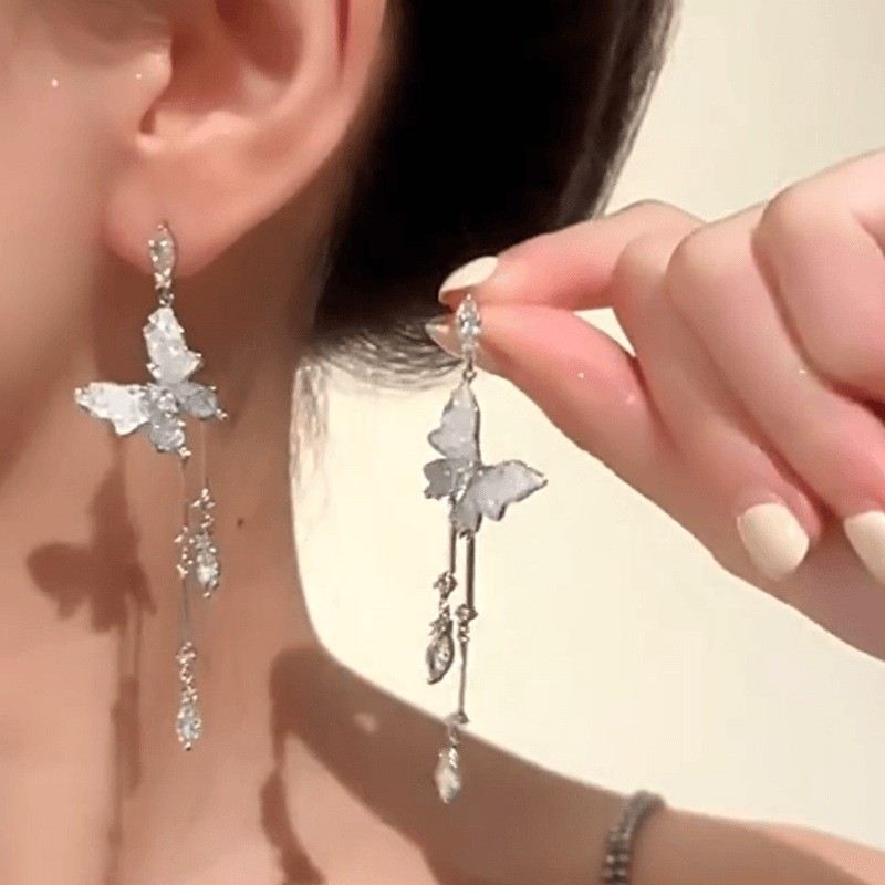 Square and round face tassel slimming, high-end zircon earrings for women, a unique and light luxury design, versatile and exquisite ear clips pic 7