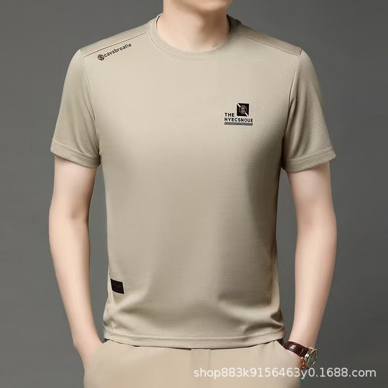 3222男士2025夏季中年男式短袖轻熟休闲时尚印花薄款圆领t恤男装详情3